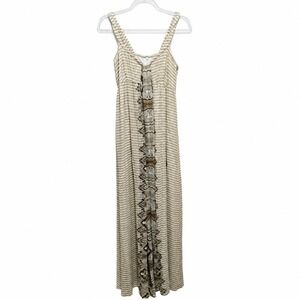 Ellavie 100% Silk‎ Maxi Dress Y2K Size 4 Beige Paisley Boho Sleeveless Long